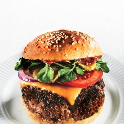 Triple-Beef Cheeseburgers with Spiced Ketchup and Red Vinegar Pickles recipe
