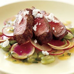Sliced Filet Mignon with Fava Beans, Radishes, and Mustard Dressing recipe
