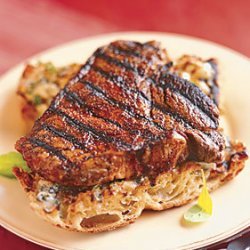 Chipotle-Rubbed Steaks with Gorgonzola Toasts recipe