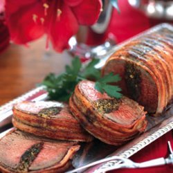 Bacon-Wrapped Beef Tenderloin with Herb Stuffing recipe