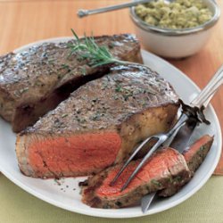 Pan-Grilled New York Strip Steaks with Green Olive Tapenade recipe