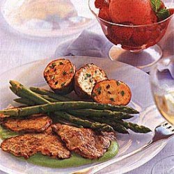 Veal Scaloppine with Spring Pea Coulis and Asparagus recipe