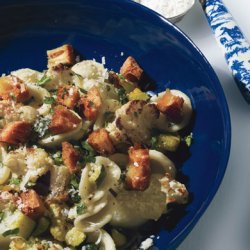Orecchiette with Cauliflower, Anchovies, and Fried Croutons recipe