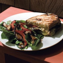 Eggplant, Red Pepper, and Fontina Panini with Spinach Salad recipe