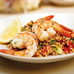 Mint-Marinated Shrimp with Tabbouleh, Tomatoes, and Feta recipe