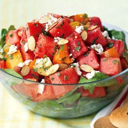 Tomato-Watermelon Salad with Feta and Toasted Almonds recipe