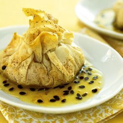Guava and Manchego Phyllo Pouches with Passion Fruit Syrup recipe