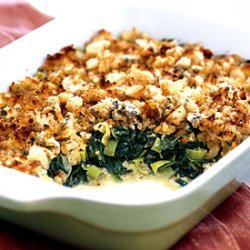 Spinach and Leek Gratin with Roquefort Crumb Topping recipe