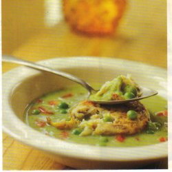 Spring Pea Soup With Crab Flan recipe