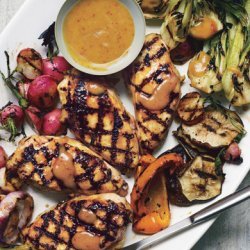 Grilled Asian Chicken with Bok Choy, Shiitake Mushrooms, and Radishes recipe
