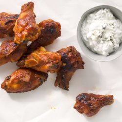 Bourbon-Glazed Chicken Drumettes with Blue Cheese Dipping Sauce recipe