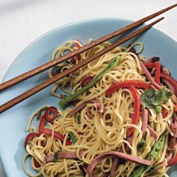 Chinese Egg Noodles with Smoked Duck and Snow Peas recipe