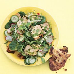 Grilled Chicken Salad with Radishes, Cucumbers, and Tarragon Pesto recipe
