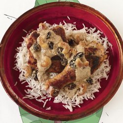 Yogurt-Braised Chicken with Cashews and Raisins recipe