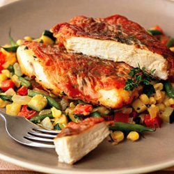 Sauteed Chicken Breasts with Country Ham and Summer Succotash recipe