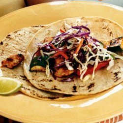 Spice-Rubbed Chicken and Vegetable Tacos with Cilantro Slaw and Chipotle Cream recipe