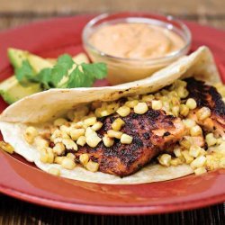 Salmon Tacos With Roasted Corn And Chili Adobo Cre... recipe