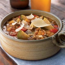 Farro Minestrone with Brussels Sprouts, Butternut Squash, and Chestnuts recipe