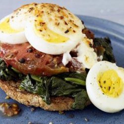 Open-Faced Broiled Egg, Spinach, and Tomato Sandwich recipe