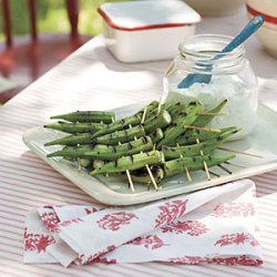 Peppery Grilled Okra With Lemon-Basil Dipping Sauce recipe
