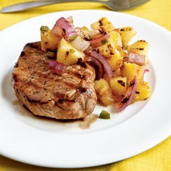 Pan-Grilled Pork Chops with Grilled Pineapple Salsa recipe