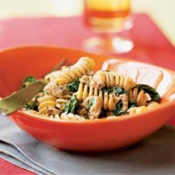 Whole Wheat Blend Rotini with Spicy Turkey Sausage and Mustard Greens recipe