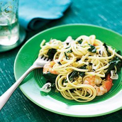 Linguine with Fava Greens, Shrimp, and Green Garlic recipe