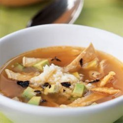Tortilla Soup with Dried Chile, Fresh Cheese, and Avocado recipe