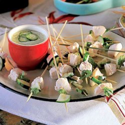 Celestial Chicken, Mint, and Cucumber Skewers with Spring Onion Sauce recipe