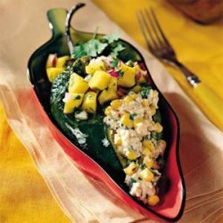 Crab-and-Goat Cheese Poblanos With Mango Salsa recipe