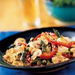 Tofu, Asparagus, and Red Pepper Stir-Fry with Quinoa recipe