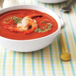 Chilled Tomato Soup with Shrimp and Pesto recipe