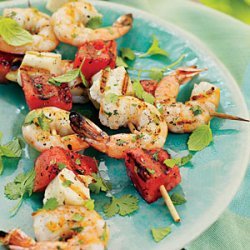 Shrimp, Watermelon, and Halloumi Kabobs recipe