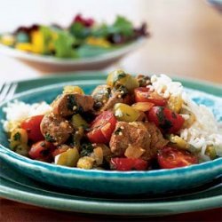 Tangy Pork with Tomatillos, Tomatoes, and Cilantro recipe