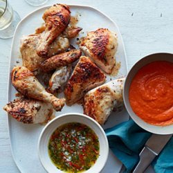 Spice-Rubbed Roast Chicken with Two Sauces recipe