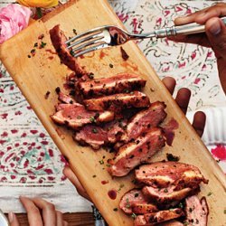Black-Pepper-Roasted Duck Breasts with Grilled Plums recipe