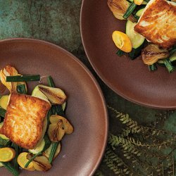 Halibut with Spring Onion and Summer Squash Saute recipe
