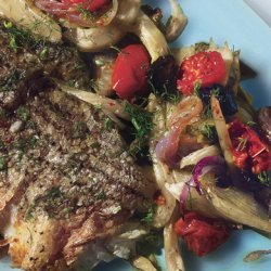 Roasted Striped Bass with Fennel, Tomatoes, and Oil-Cured Olives recipe