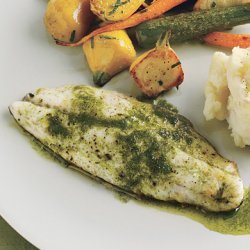 Branzino and Roasted Baby Vegetables with Tarragon-Chive Oil recipe