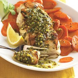 Sauteed Striped Bass with Mint Pesto and Spiced Carrots recipe