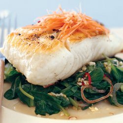 Grilled Halibut with Tatsoi and Spicy Thai Chiles recipe