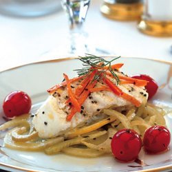 Halibut with Carrots, Fennel, Lemon, and Garlic recipe