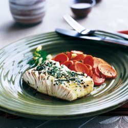Sake-Steamed Halibut with Dilled Carrots recipe