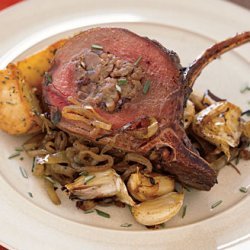 Rack of Venison Stuffed with Pecans, Currants, Sausage, and Pears recipe