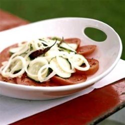 Sweet-Spicy Cucumbers over Tomatoes recipe