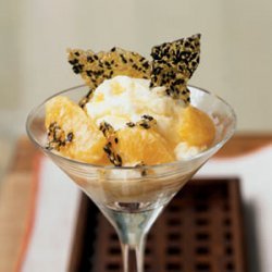Warm Oranges in Sake Cream with Sesame Brittle recipe