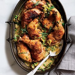 Vinegar-Braised Chicken with Leeks and Peas recipe
