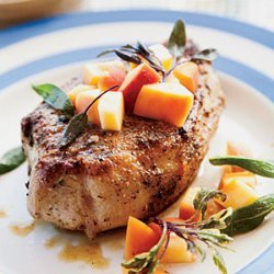 Sage-Rubbed Pork Chops with Pickled Peach Relish recipe