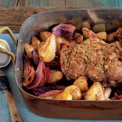 Fennel-Crusted Pork Loin with Roasted Potatoes and Pears recipe