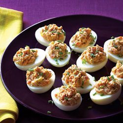 Deviled Eggs with Smoked Salmon and Two Mustards recipe